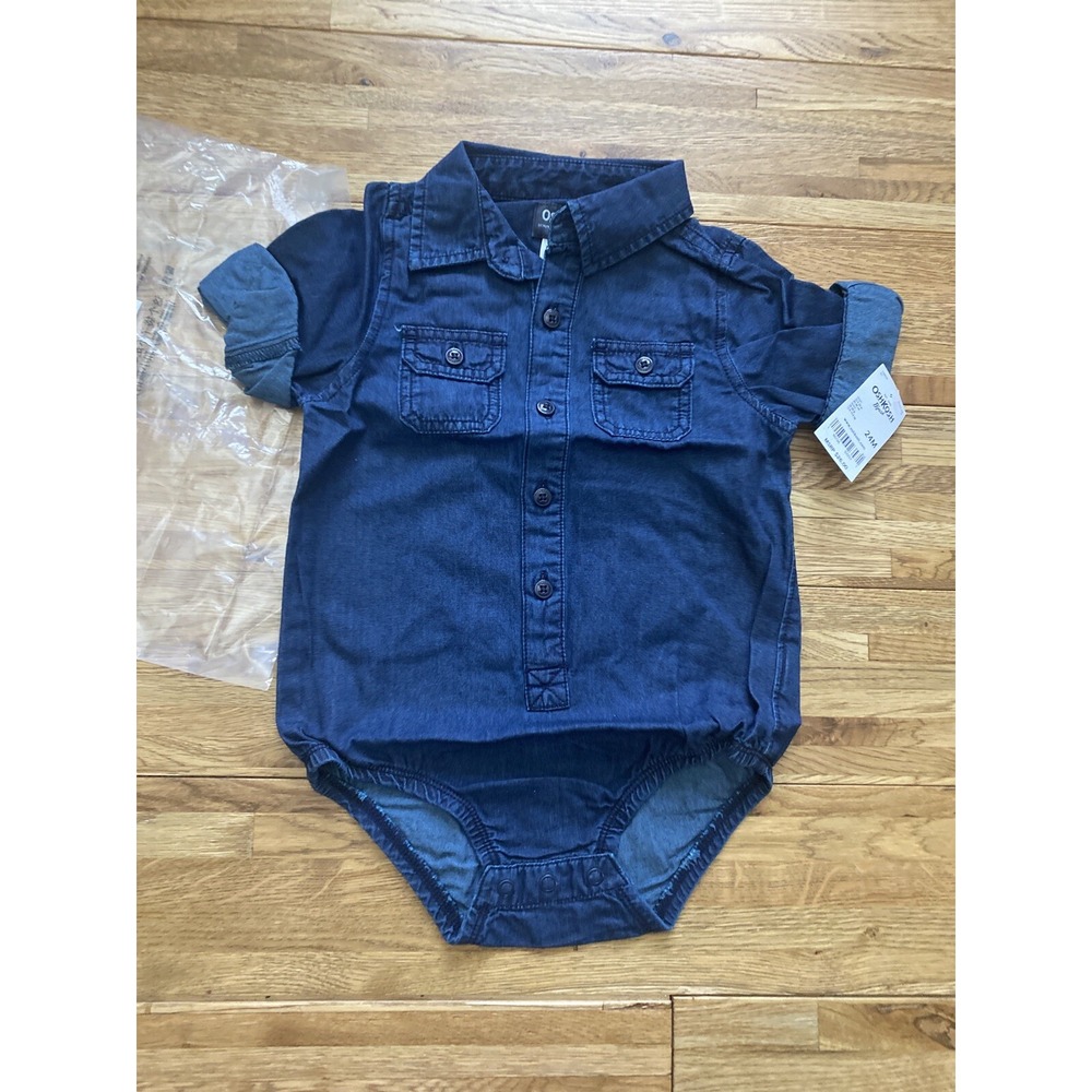 NWT -Oshkosh‎ B'gosh Bodysuit 24 Mo Denim Front Pockets